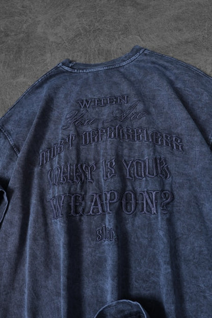 Men's Blue "What's Your Weapon?" Embroidered Custom Wash Oversize T-shirt