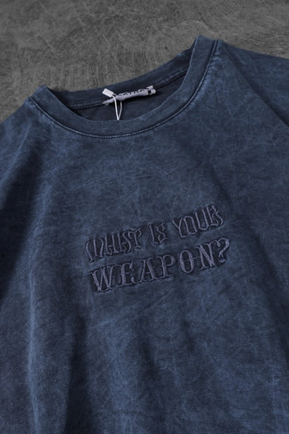 Men's Blue "What's Your Weapon?" Embroidered Custom Wash Oversize T-shirt