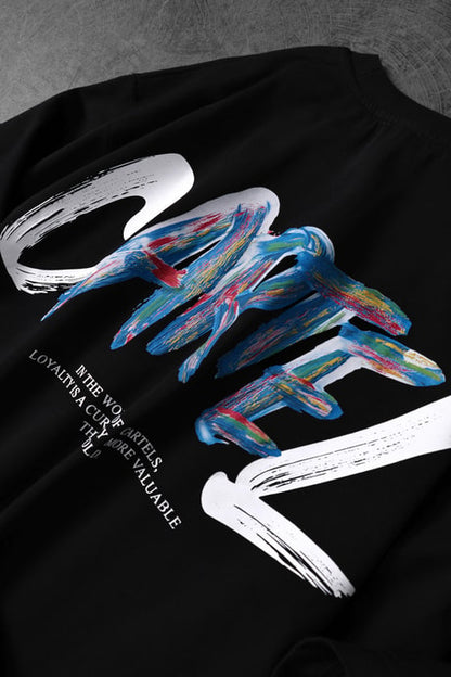 Men's Black Cartel Embossed Printed Oversize T-shirt