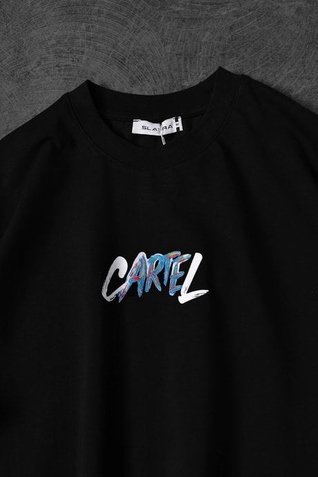 Men's Black Cartel Embossed Printed Oversize T-shirt