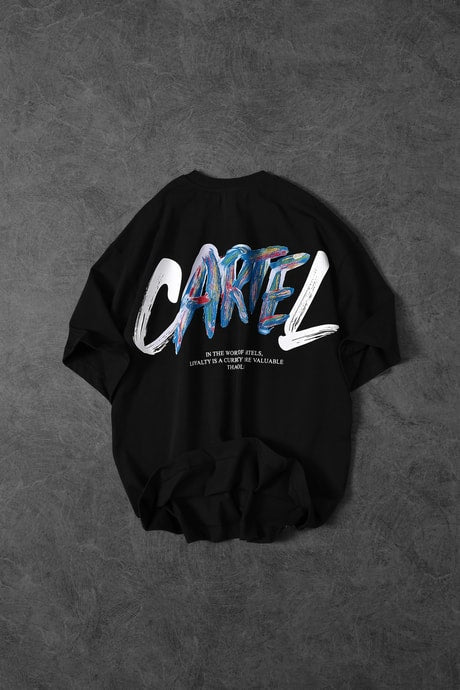 Men's Black Cartel Embossed Printed Oversize T-shirt