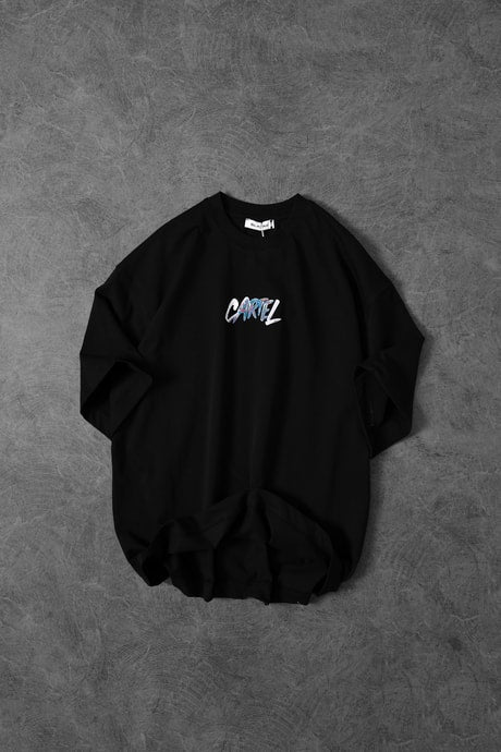 Men's Black Cartel Embossed Printed Oversize T-shirt