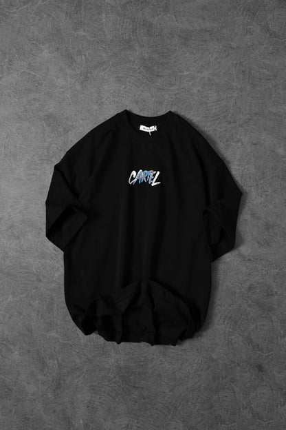 Men's Black Cartel Embossed Printed Oversize T-shirt