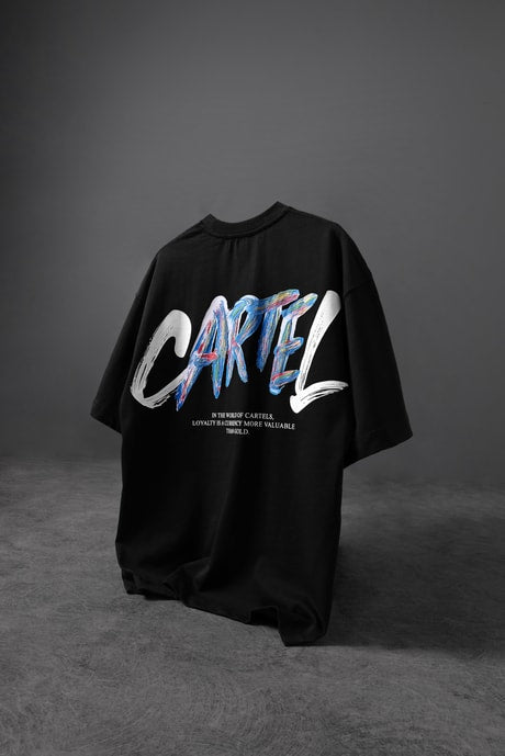 Men's Black Cartel Embossed Printed Oversize T-shirt
