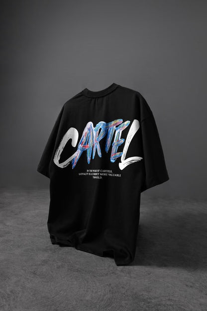 Men's Black Cartel Embossed Printed Oversize T-shirt