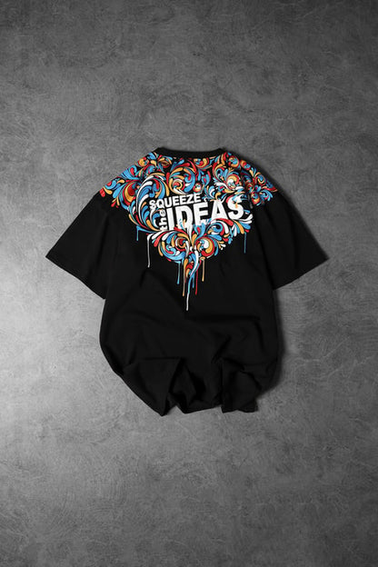 Men's Black IDEAS Collar Printed Oversize T-shirt