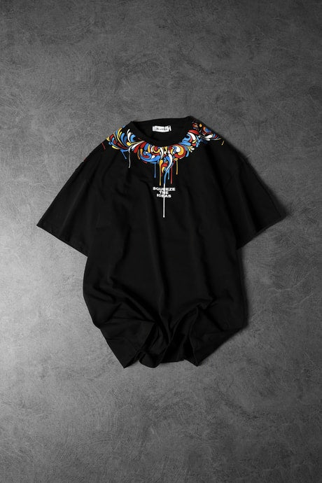 Men's Black IDEAS Collar Printed Oversize T-shirt