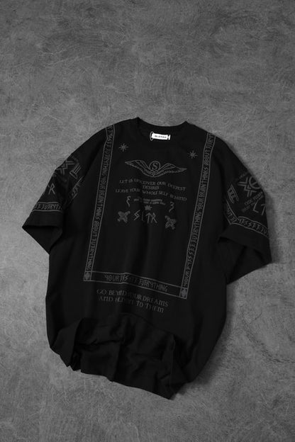 Men's Black Embossed Print Oversize T-shirt