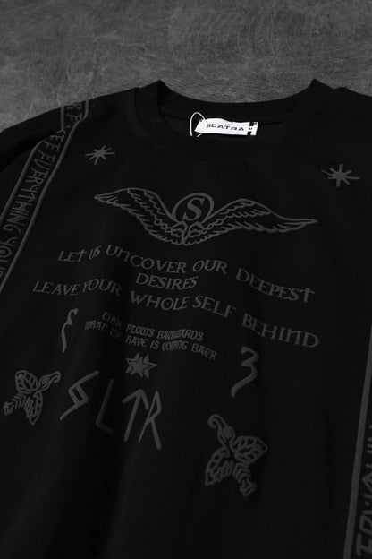 Men's Black Embossed Print Oversize T-shirt