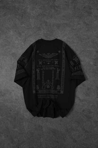 Men's Black Embossed Print Oversize T-shirt