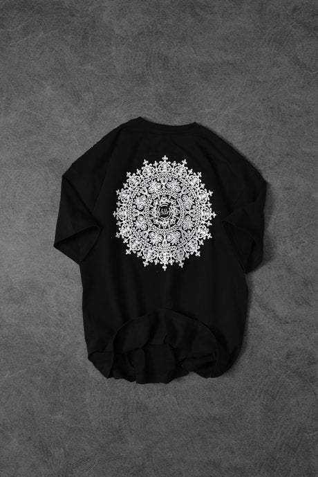 Men's Black Shoulder and Back Embroidered Oversize T-shirt