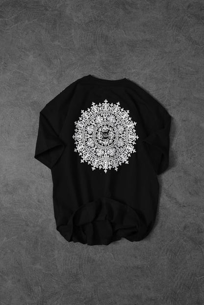 Men's Black Shoulder and Back Embroidered Oversize T-shirt