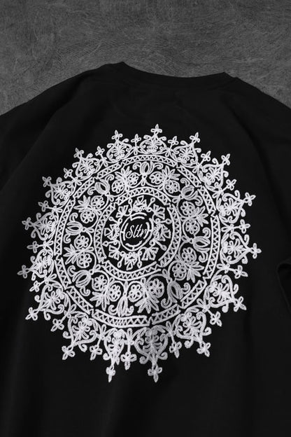 Men's Black Shoulder and Back Embroidered Oversize T-shirt