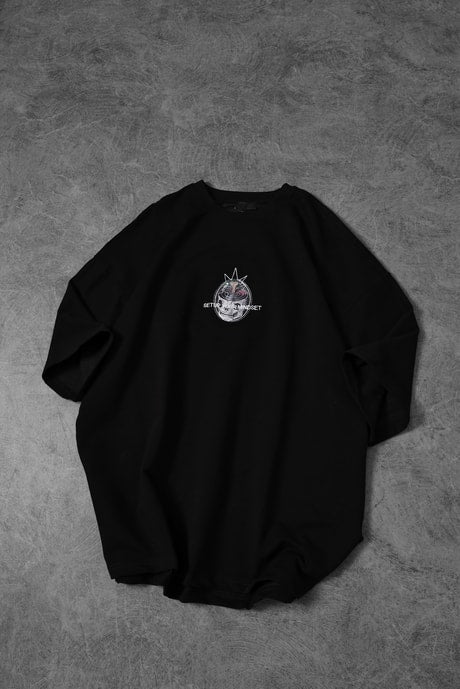 Men's Black Setup Your Mindset Printed Oversize T-shirt