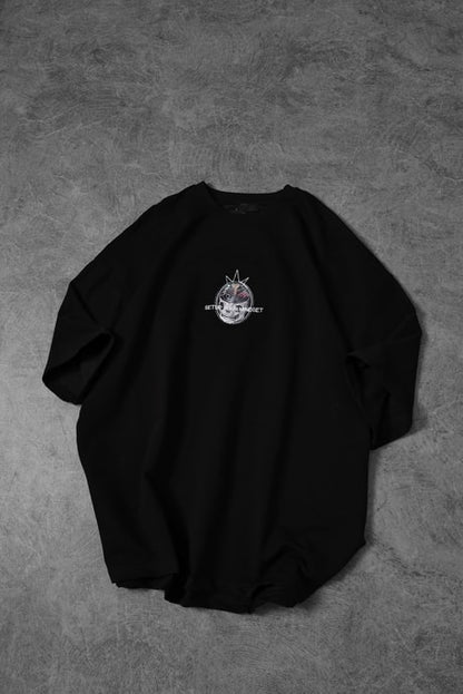 Men's Black Setup Your Mindset Printed Oversize T-shirt