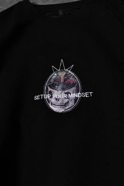 Men's Black Setup Your Mindset Printed Oversize T-shirt