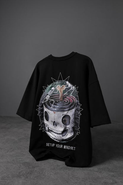 Men's Black Setup Your Mindset Printed Oversize T-shirt
