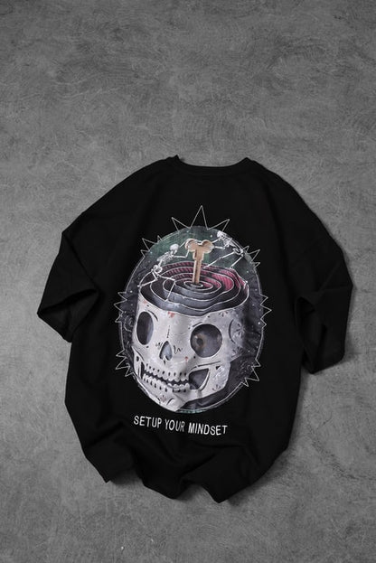 Men's Black Setup Your Mindset Printed Oversize T-shirt
