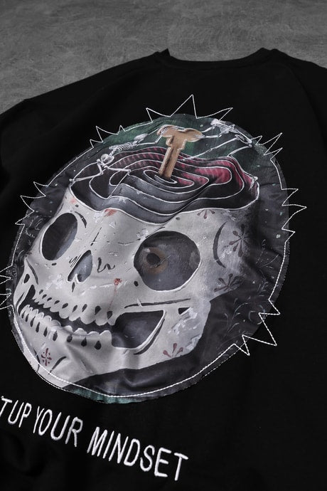 Men's Black Setup Your Mindset Printed Oversize T-shirt