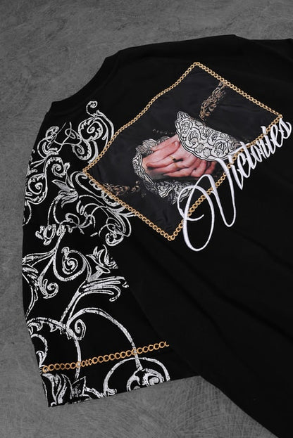 Men's Black Victories Patch Embroidered Oversize T-shirt