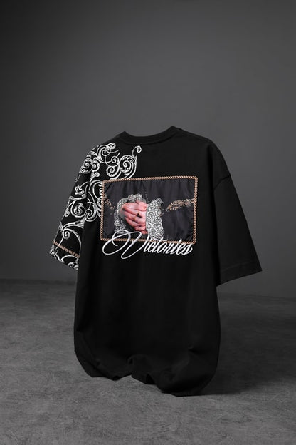Men's Black Victories Patch Embroidered Oversize T-shirt