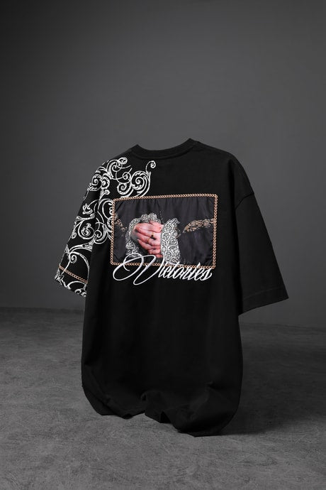 Men's Black Victories Patch Embroidered Oversize T-shirt