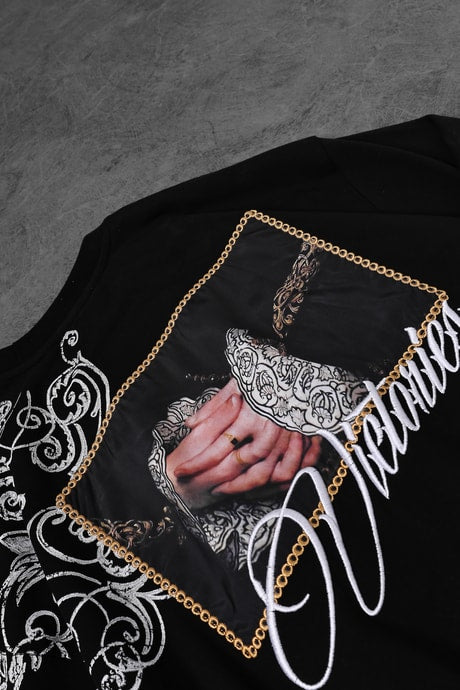 Men's Black Victories Patch Embroidered Oversize T-shirt