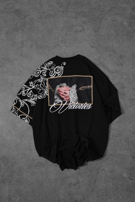 Men's Black Victories Patch Embroidered Oversize T-shirt