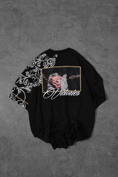Men's Black Victories Patch Embroidered Oversize T-shirt