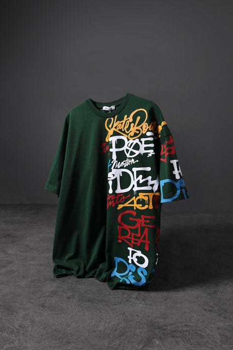 Men's Green Side Printed Oversize T-shirt