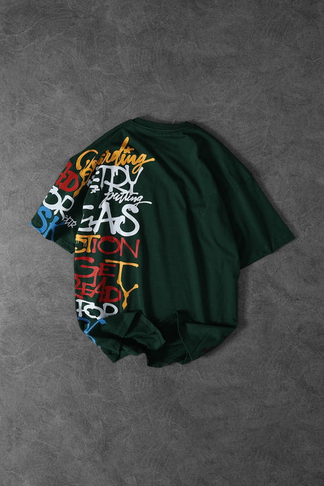 Men's Green Side Printed Oversize T-shirt