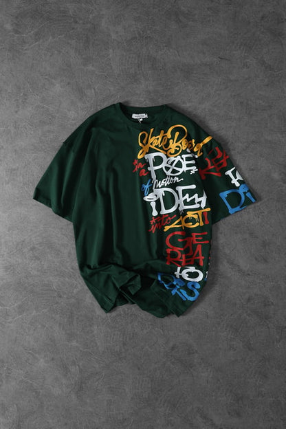 Men's Green Side Printed Oversize T-shirt
